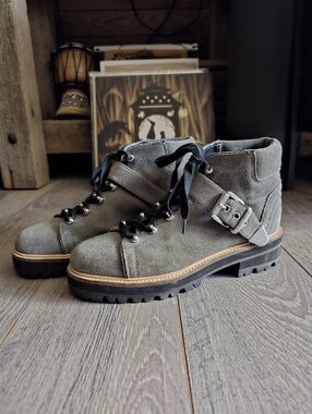 Marc Fisher Grey Mlindre Woman's M Size 8 Suede Leather Hiking Moto Boots